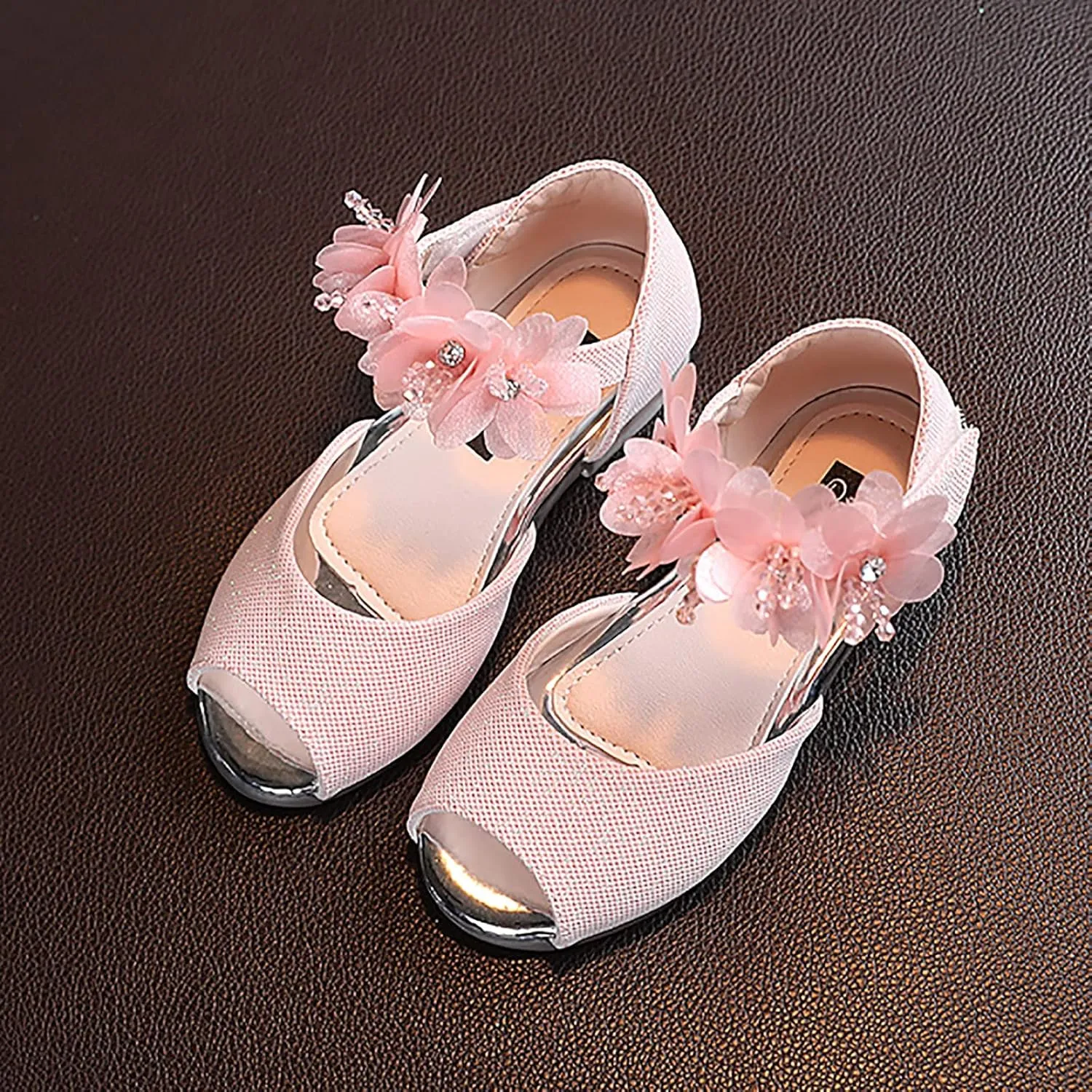 6 Year Old Girls Slippers Girls Rhinestone Flower Shoes Low Heel Flower Wedding Soccer Slide Sandal Girls