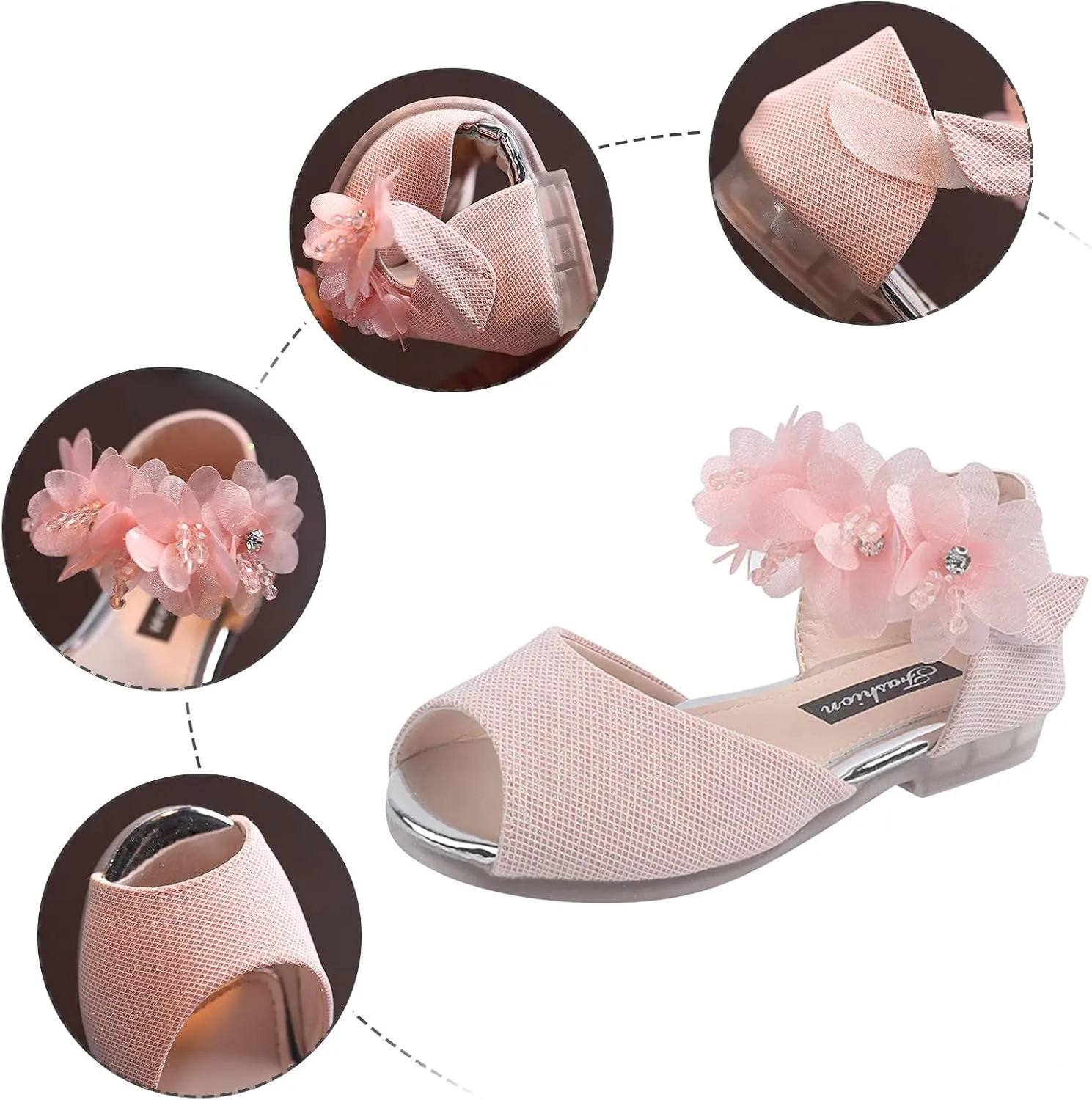 6 Year Old Girls Slippers Girls Rhinestone Flower Shoes Low Heel Flower Wedding Soccer Slide Sandal Girls