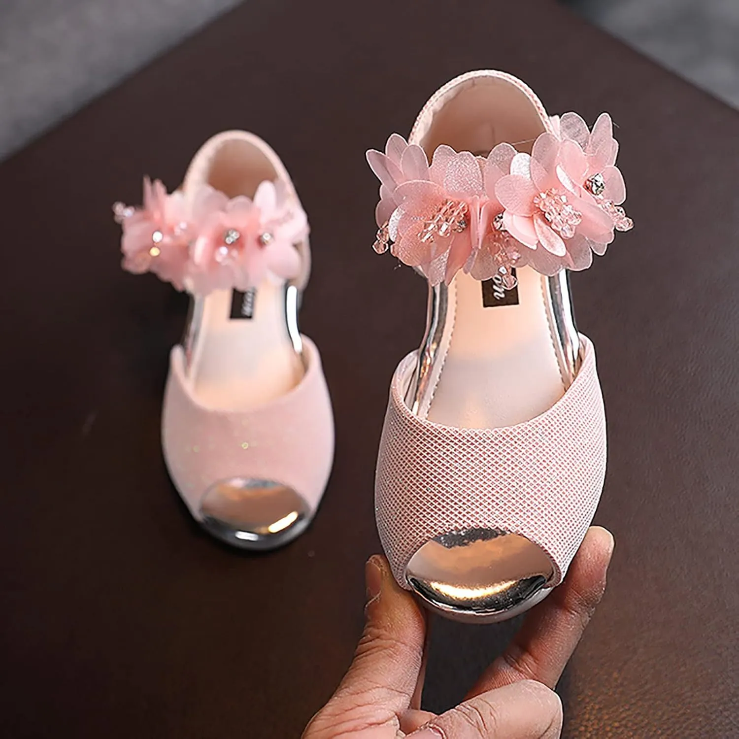 6 Year Old Girls Slippers Girls Rhinestone Flower Shoes Low Heel Flower Wedding Soccer Slide Sandal Girls