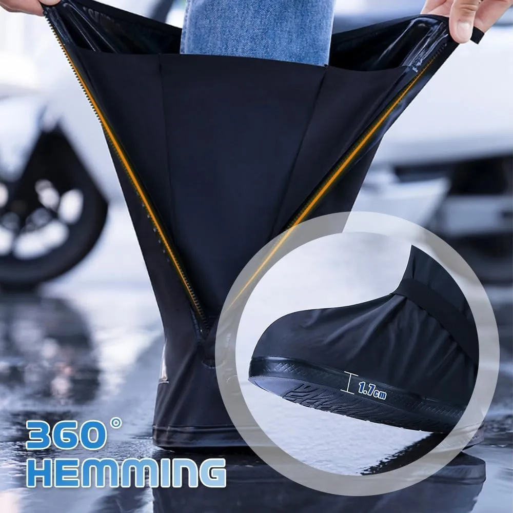 All Round Long Waterproof Rain Shoe Covers, Motorcycle rain Gear for Men Women Rain Footwear Cover with Reflector, Non-Slip PVC Rain Gear Reusable & Foldable Rain Boot Shoe Covers ( Color : Black#1 ,