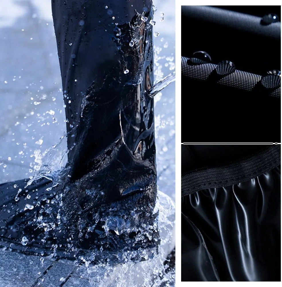 All Round Long Waterproof Rain Shoe Covers, Motorcycle rain Gear for Men Women Rain Footwear Cover with Reflector, Non-Slip PVC Rain Gear Reusable & Foldable Rain Boot Shoe Covers ( Color : Black#1 ,