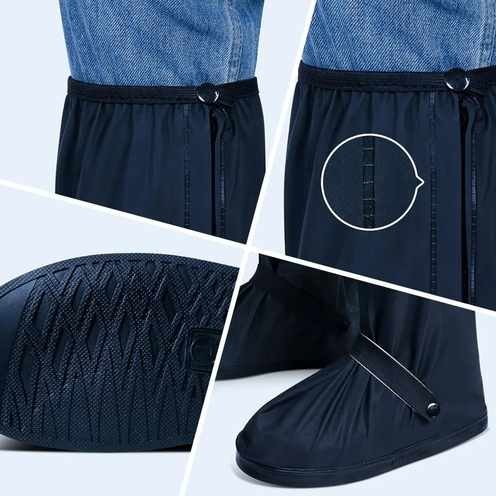 All Round Long Waterproof Rain Shoe Covers, Motorcycle rain Gear for Men Women Rain Footwear Cover with Reflector, Non-Slip PVC Rain Gear Reusable & Foldable Rain Boot Shoe Covers ( Color : Black#1 ,