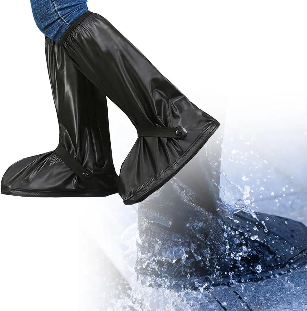 All Round Long Waterproof Rain Shoe Covers, Motorcycle rain Gear for Men Women Rain Footwear Cover with Reflector, Non-Slip PVC Rain Gear Reusable & Foldable Rain Boot Shoe Covers ( Color : Black#1 ,