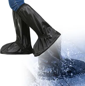 All Round Long Waterproof Rain Shoe Covers, Motorcycle rain Gear for Men Women Rain Footwear Cover with Reflector, Non-Slip PVC Rain Gear Reusable & Foldable Rain Boot Shoe Covers ( Color : Black#1 ,