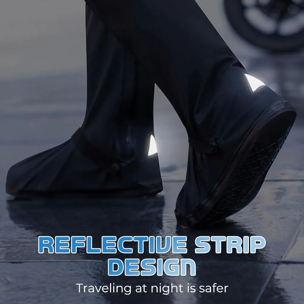 All Round Long Waterproof Rain Shoe Covers, Motorcycle rain Gear for Men Women Rain Footwear Cover with Reflector, Non-Slip PVC Rain Gear Reusable & Foldable Rain Boot Shoe Covers ( Color : Black#1 ,