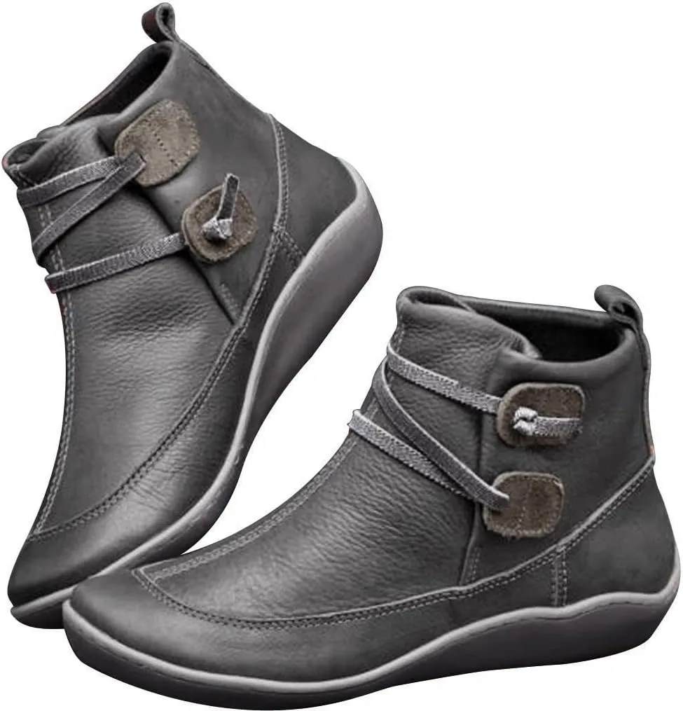AMDBEL Ankle Boots For Women Dressy, Short Booties Zipper Platform Boots Round Toe Non-Slip Combat Womens Cowboy Ankle Boots