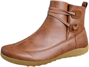AMDBEL Womens Boots Ankle Comfortable, Ankle Boots for Women Arch Support, Womens Low Heel Fashion Lace Up Zipper Booties Slip On Vintage Leather Ladies Sneaker Fall Winter Outdoor Flat Roman Shoes