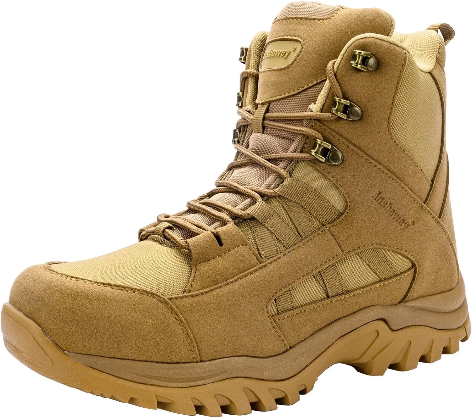 Ansbowey Men's 6" YKK Side Zip Hiking Boots High Top Outdoor Sports Trekking Hiker Boot Brown 9 US