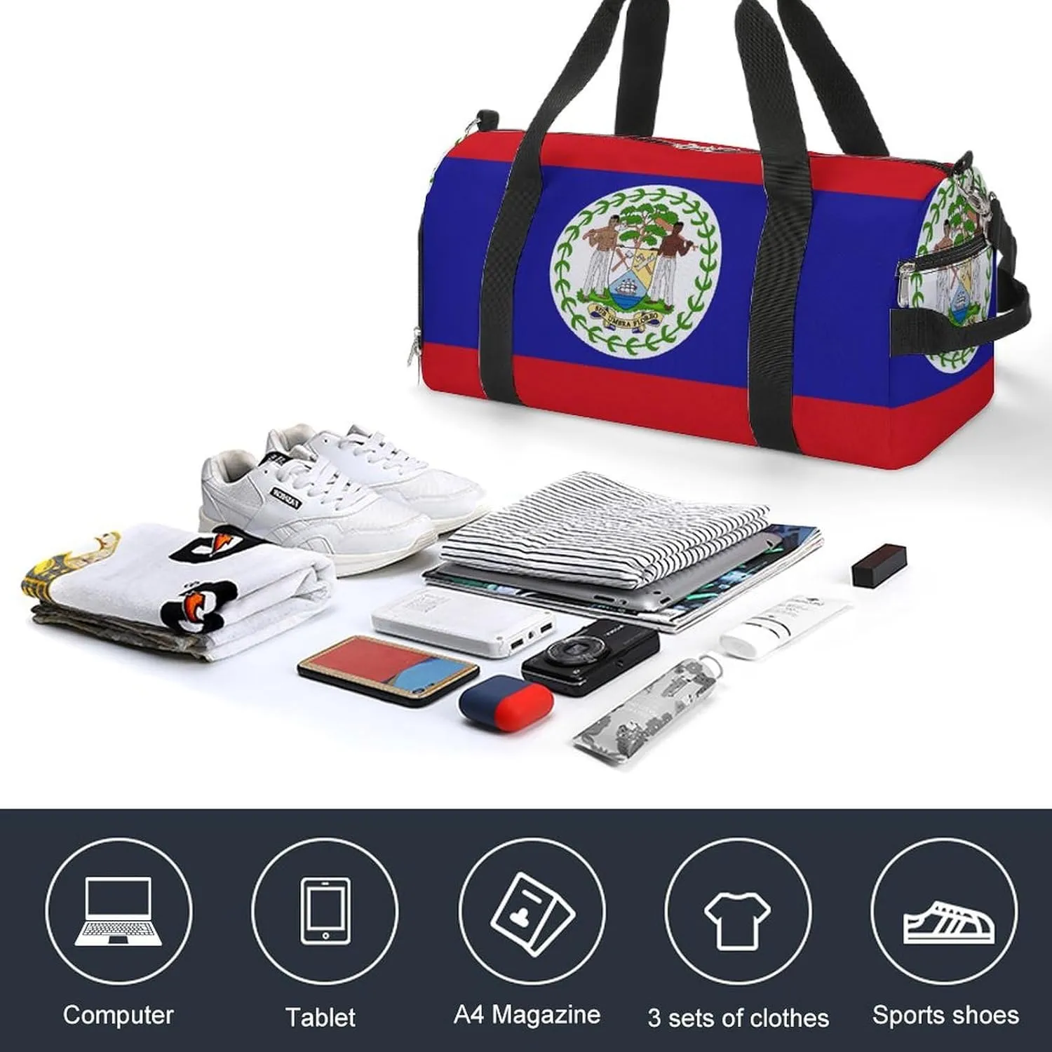 Belize Flag Gym Bag for Boys Girls with Shoe Compartment and Wet Pocket