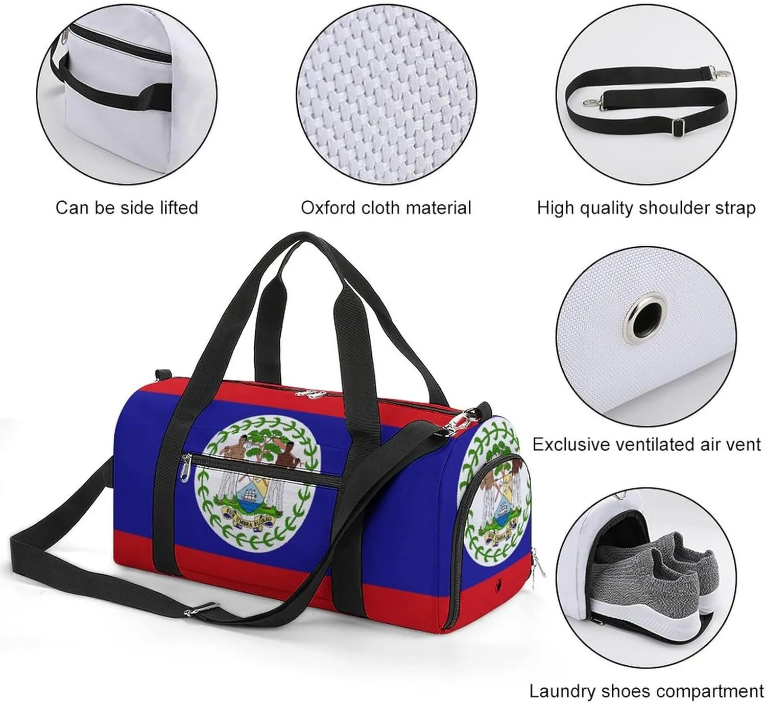 Belize Flag Gym Bag for Boys Girls with Shoe Compartment and Wet Pocket