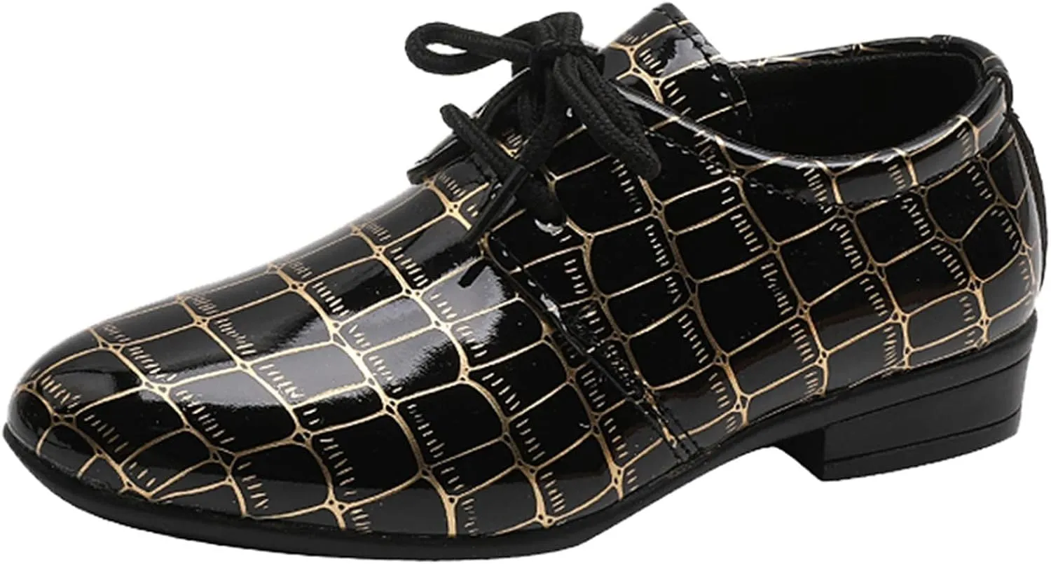 Boys Printed ??xford Dress Shoes, Fashion Leather Lace-up Comfortable Slip-on Pointed-Toe Business Formal Shoes