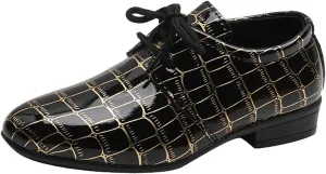 Boys Printed ??xford Dress Shoes, Fashion Leather Lace-up Comfortable Slip-on Pointed-Toe Business Formal Shoes