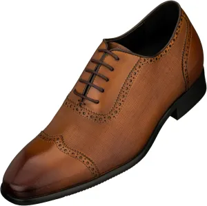 CALTO Men's Invisible Height Increasing Elevator Shoes - Brown Premium Leather Lace-up Wing-tip Formal Oxfords - 2.4 Inches Taller - Y1066 - Size 9 D(M) US