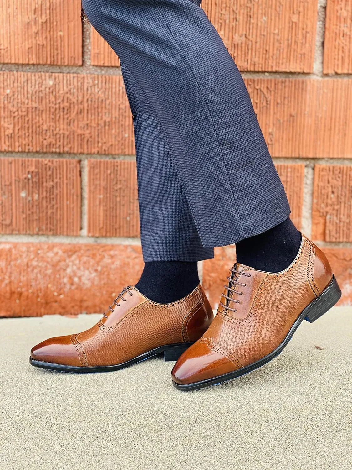 CALTO Men's Invisible Height Increasing Elevator Shoes - Brown Premium Leather Lace-up Wing-tip Formal Oxfords - 2.4 Inches Taller - Y1066 - Size 9 D(M) US