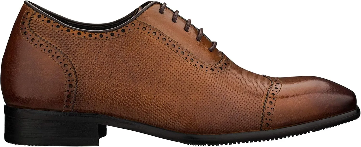 CALTO Men's Invisible Height Increasing Elevator Shoes - Brown Premium Leather Lace-up Wing-tip Formal Oxfords - 2.4 Inches Taller - Y1066 - Size 9 D(M) US
