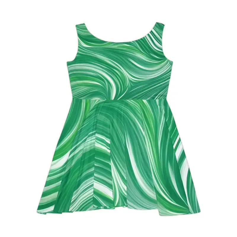 Chic Dipaliz Green Wavy Pattern Skater Dress