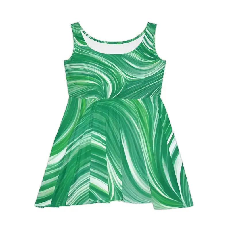 Chic Dipaliz Green Wavy Pattern Skater Dress
