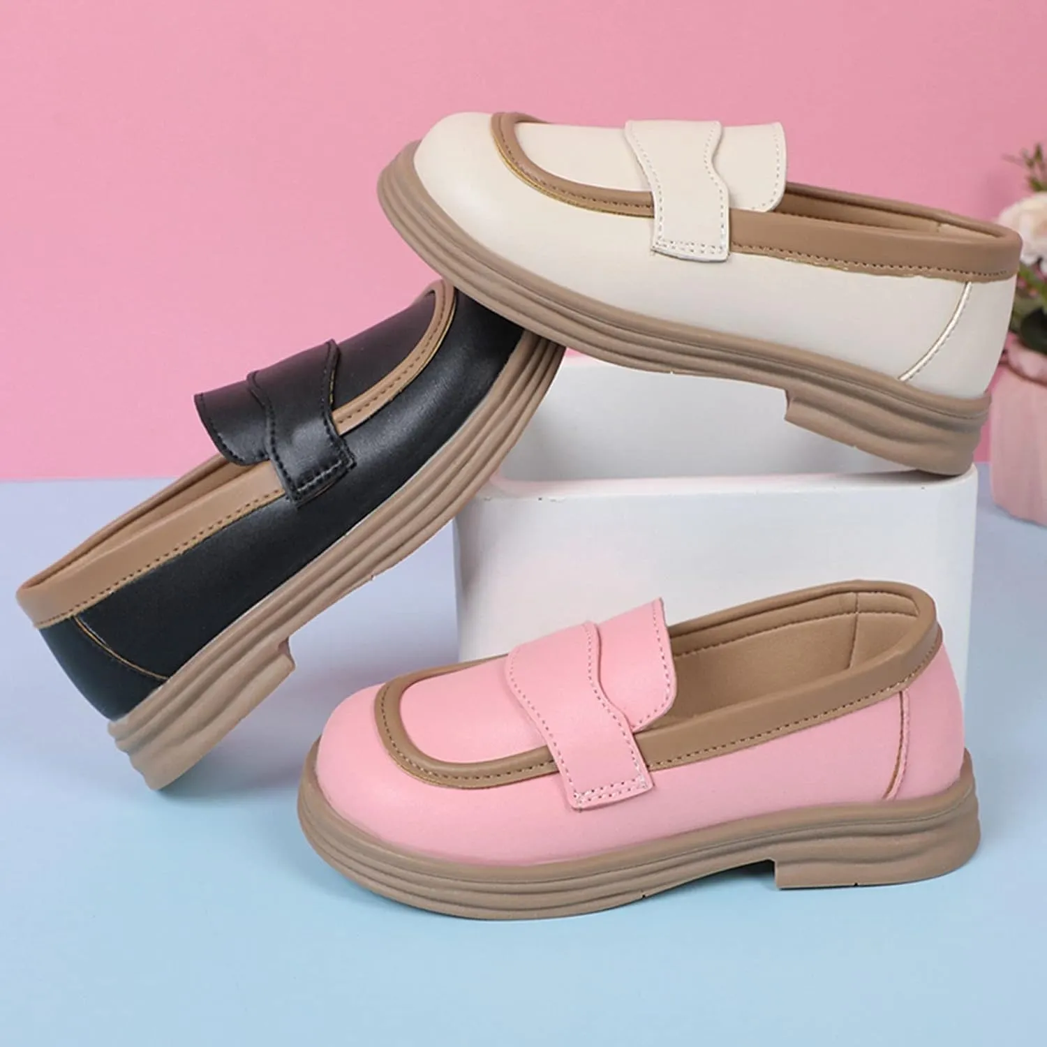 Chunky Loafers for Girl Toddler Kids Dress Shoes Platform Loafers School Uniform Slip On Shoes Toddler Girls Shoes