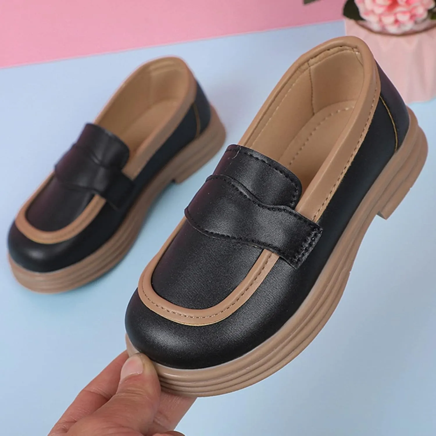 Chunky Loafers for Girl Toddler Kids Dress Shoes Platform Loafers School Uniform Slip On Shoes Toddler Girls Shoes