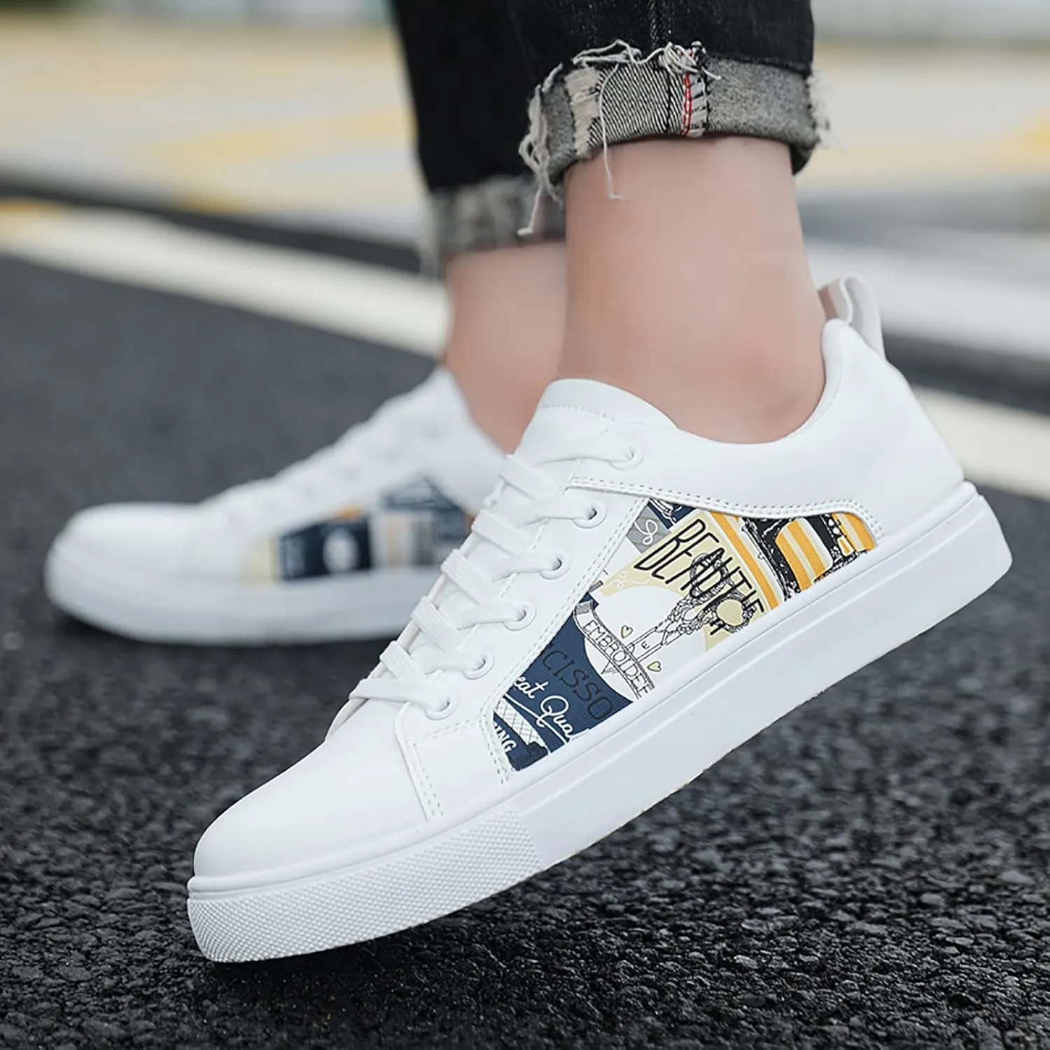 CsgrFagr Men Retro All Casual Shoes Small White Shoes Trendy Shoes Skate Shoe Dudes for Men Boots (Yellow, 9)