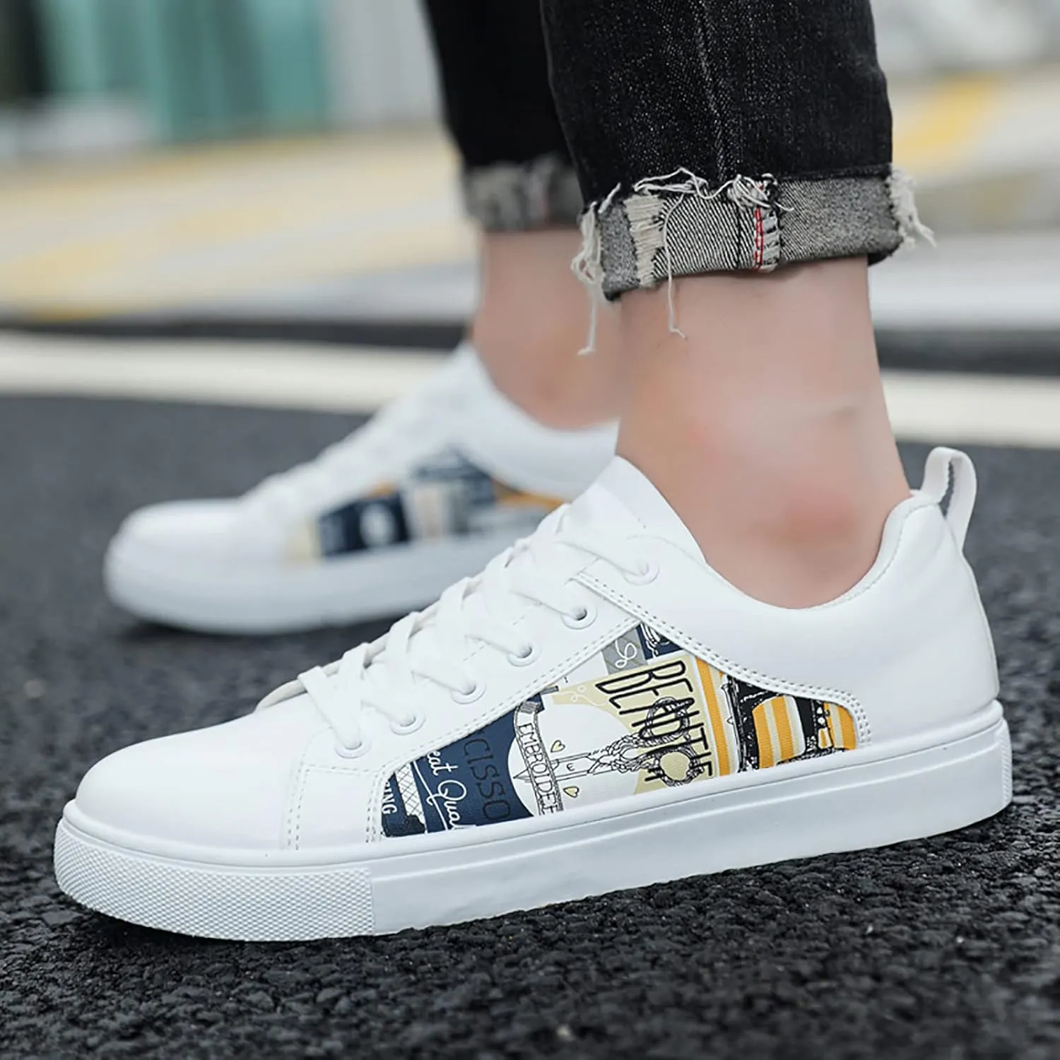 CsgrFagr Men Retro All Casual Shoes Small White Shoes Trendy Shoes Skate Shoe Dudes for Men Boots (Yellow, 9)