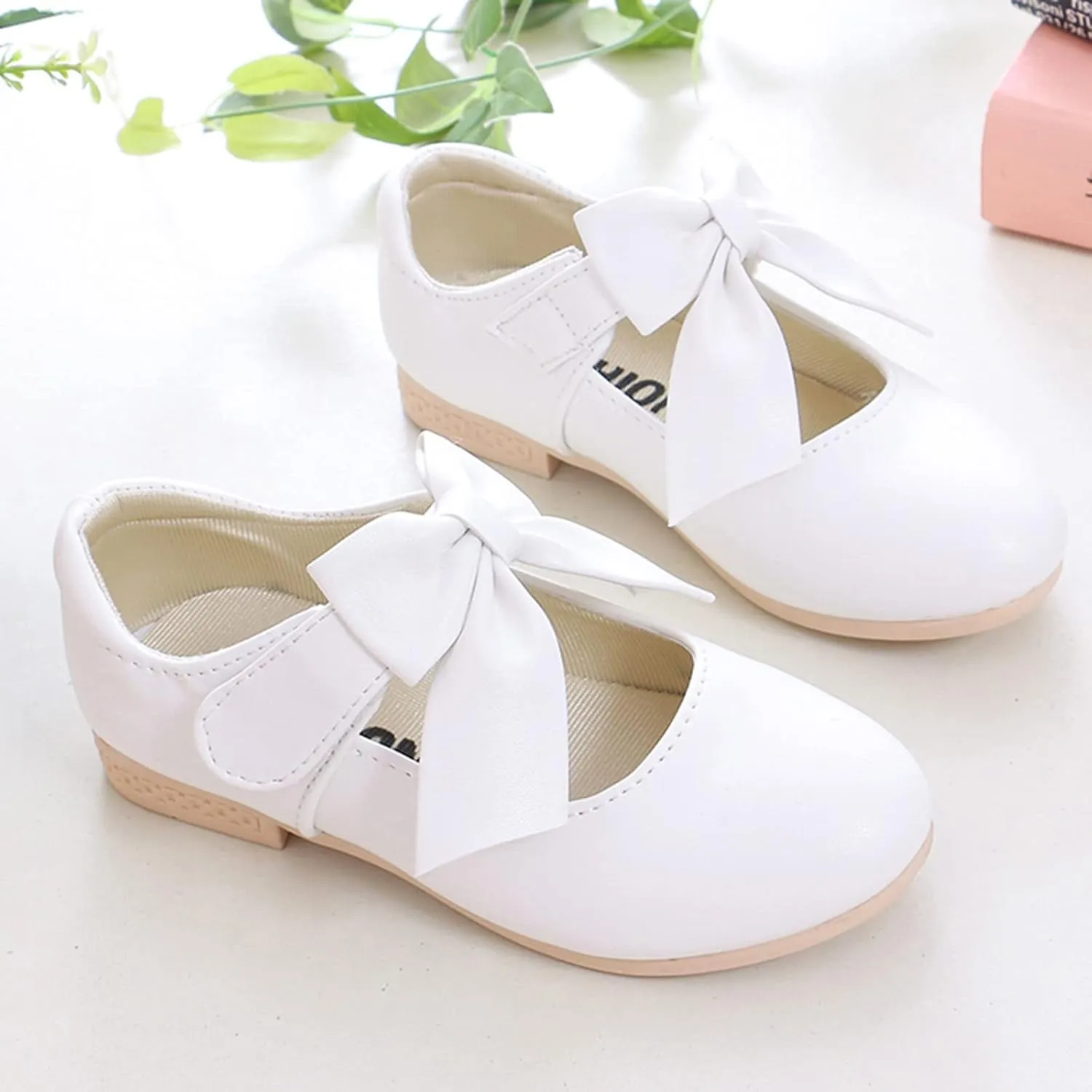 Cute Bowknot Girls Mary Jane Low Heel Dress Shoes Princess Elegant Flower Wedding Pary Ballet Pump Baptism Shoes