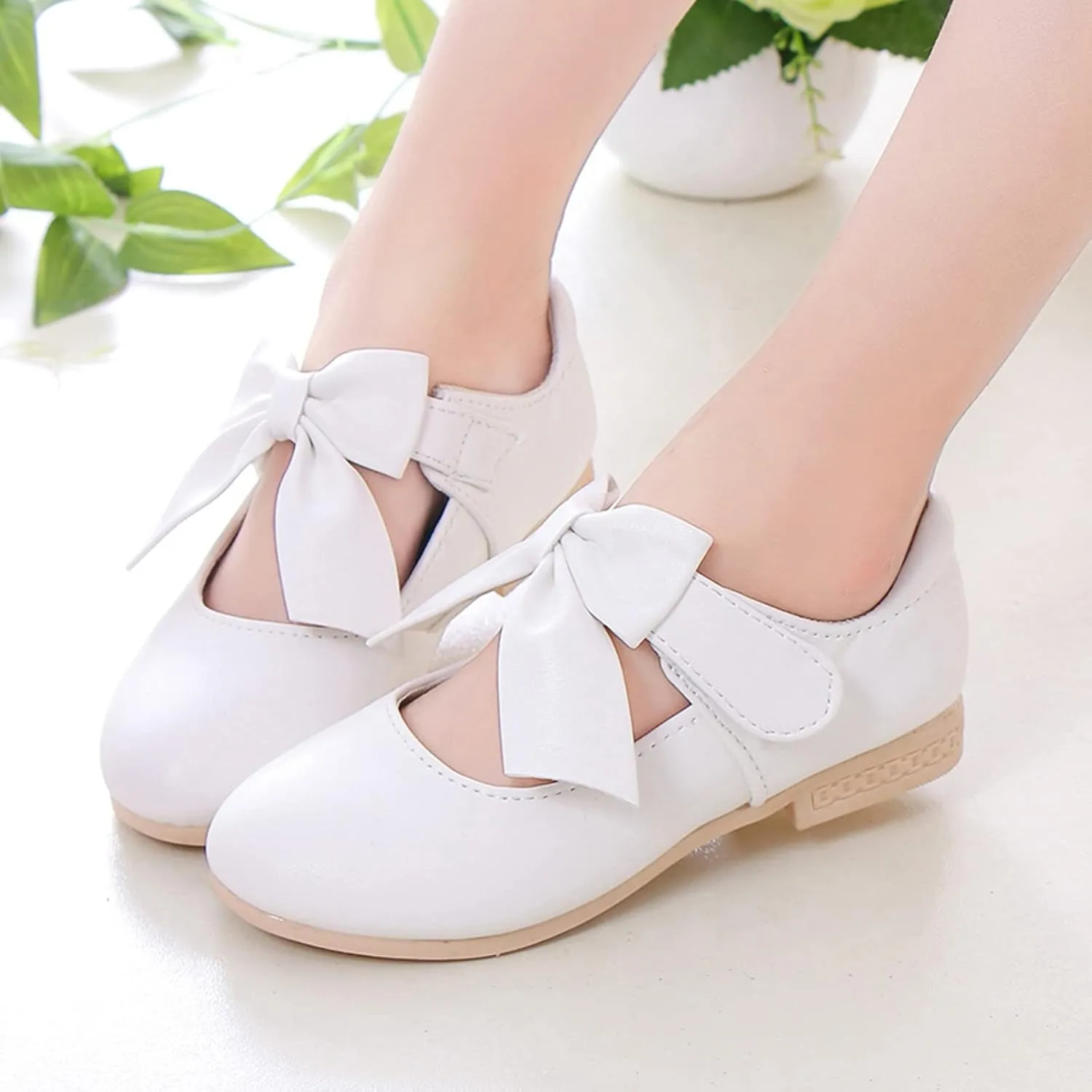 Cute Bowknot Girls Mary Jane Low Heel Dress Shoes Princess Elegant Flower Wedding Pary Ballet Pump Baptism Shoes