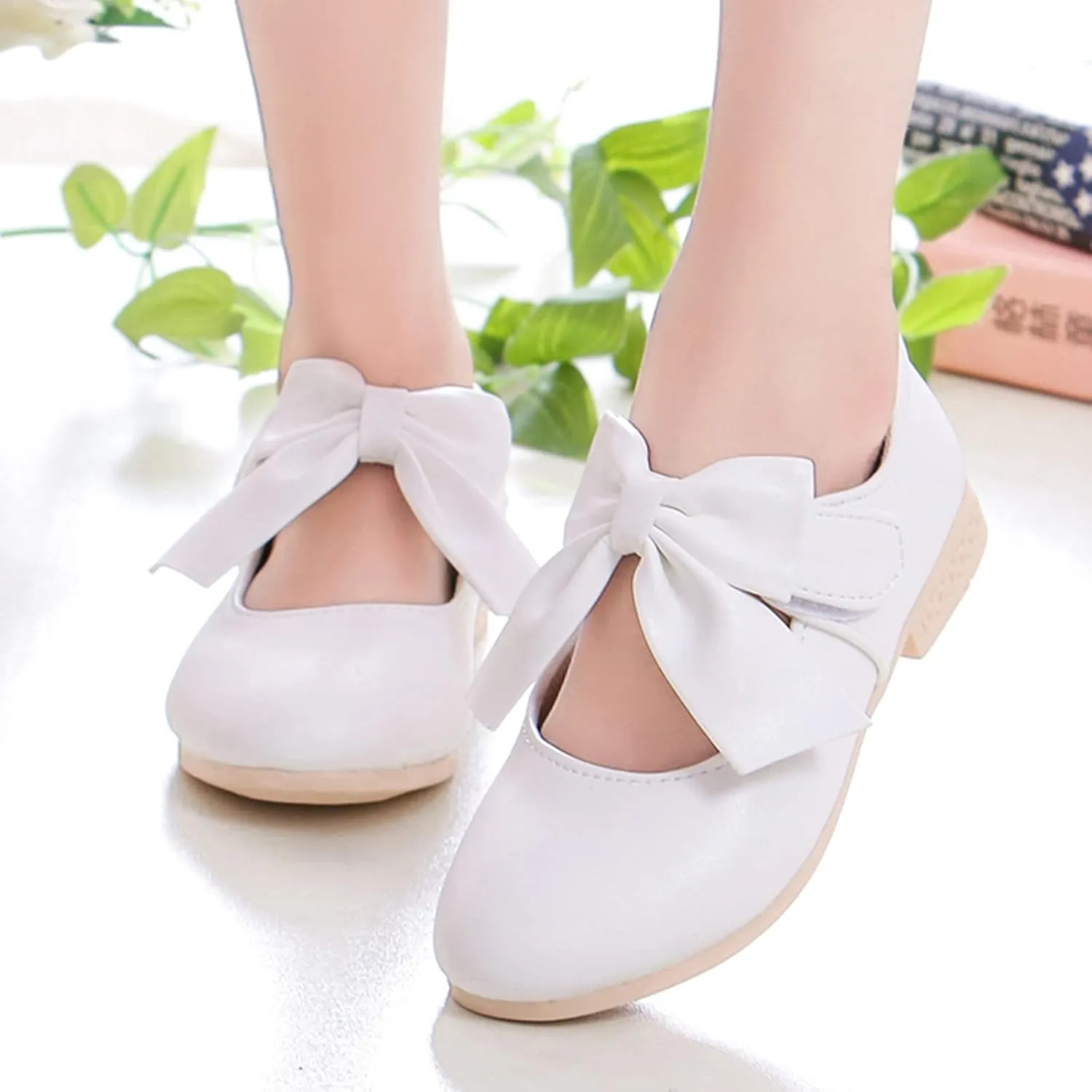 Cute Bowknot Girls Mary Jane Low Heel Dress Shoes Princess Elegant Flower Wedding Pary Ballet Pump Baptism Shoes