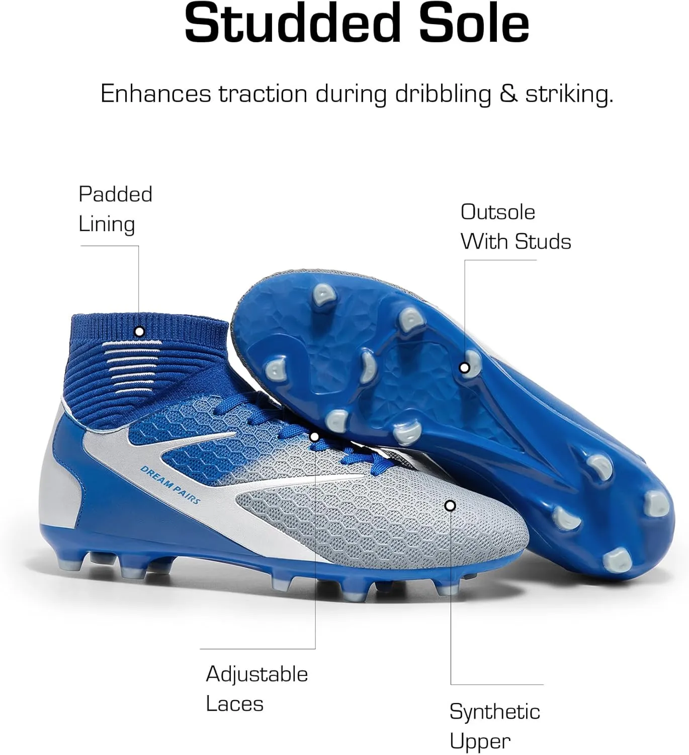 DREAM PAIRS Men's High-Tops Soccer Cleats Lace-Up Adult Football Shoes Lightweight Professional Athletic Training Soccer Shoes