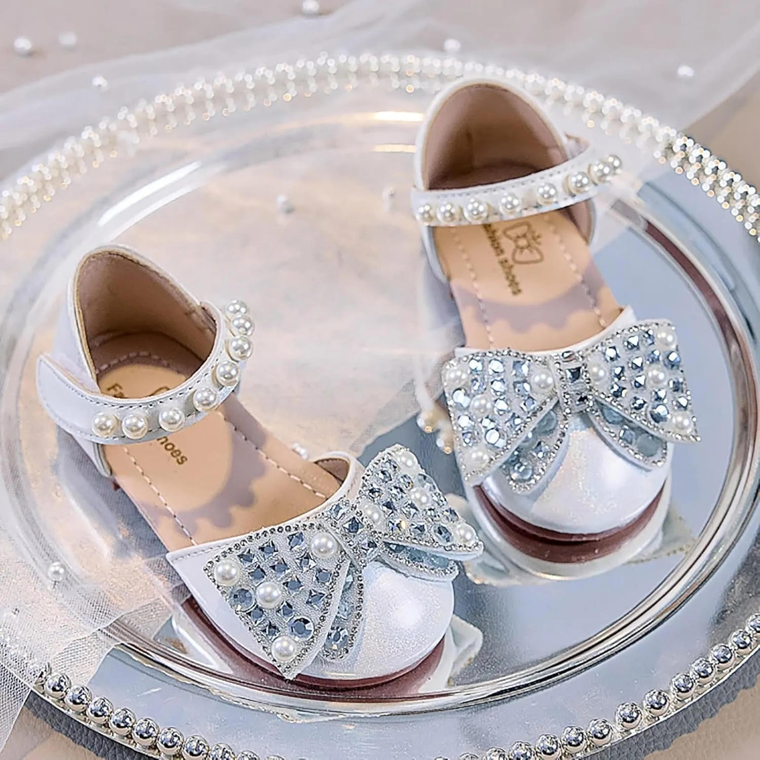 Dress Cosplay Shoes Bling Bowknot Kids Baby Sandals Single Shoes Pearl Girls Crystal Infant Baby