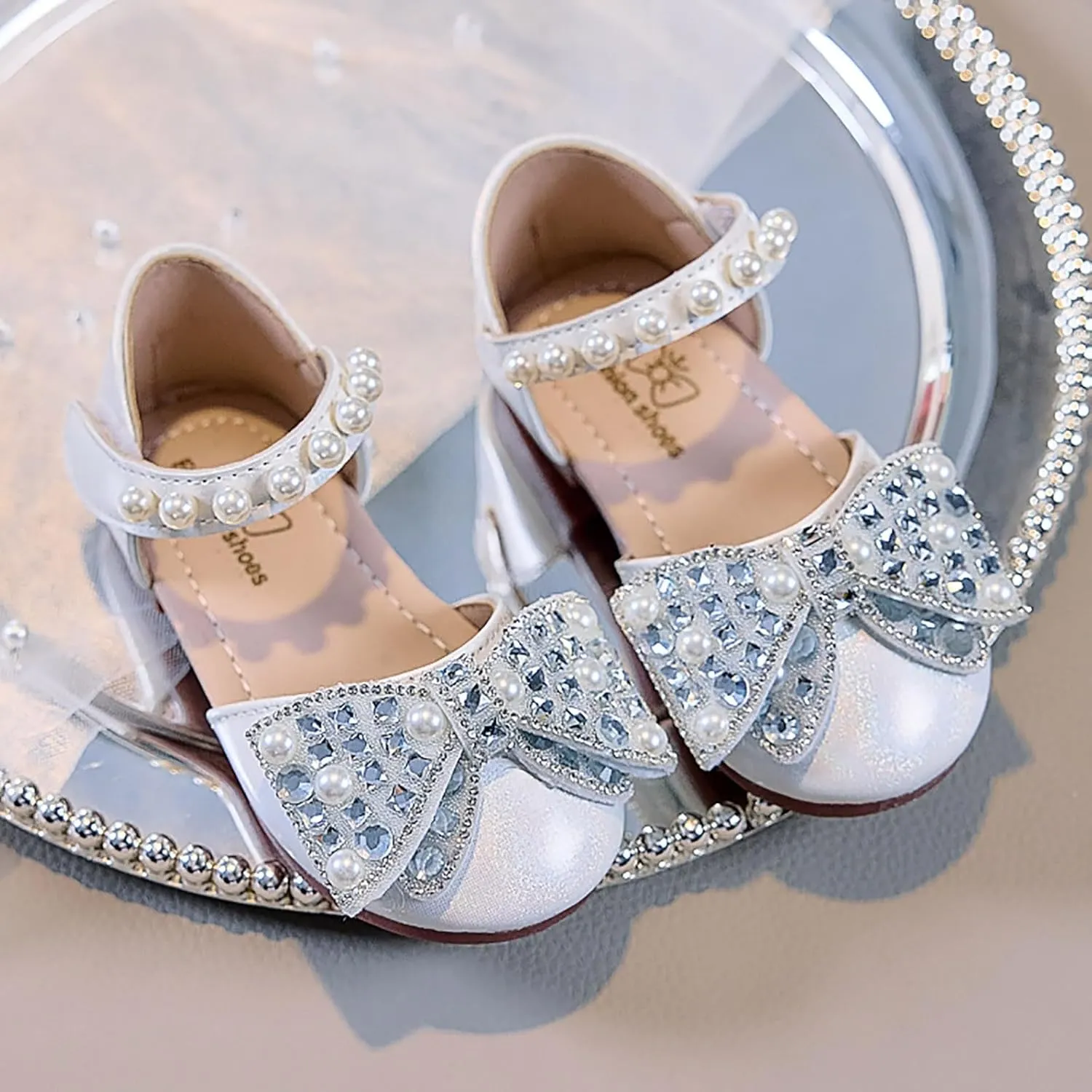 Dress Cosplay Shoes Bling Bowknot Kids Baby Sandals Single Shoes Pearl Girls Crystal Infant Baby
