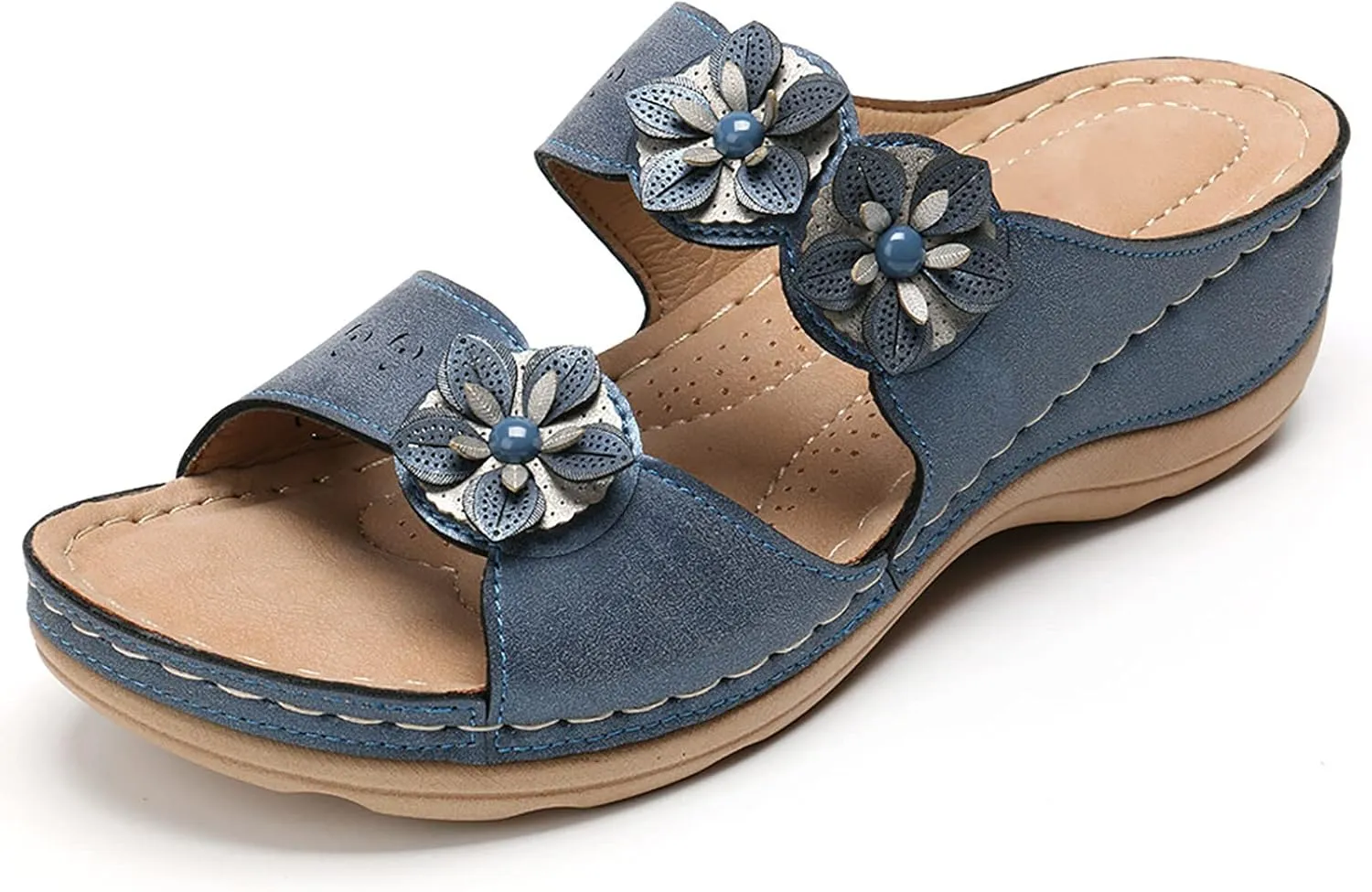 Eduavar Orthopedic Sandals for Women, Sandals Women Floral Leopard Print Sandals Peep Toe Wedge Sandals Comfy Slip On Shoes