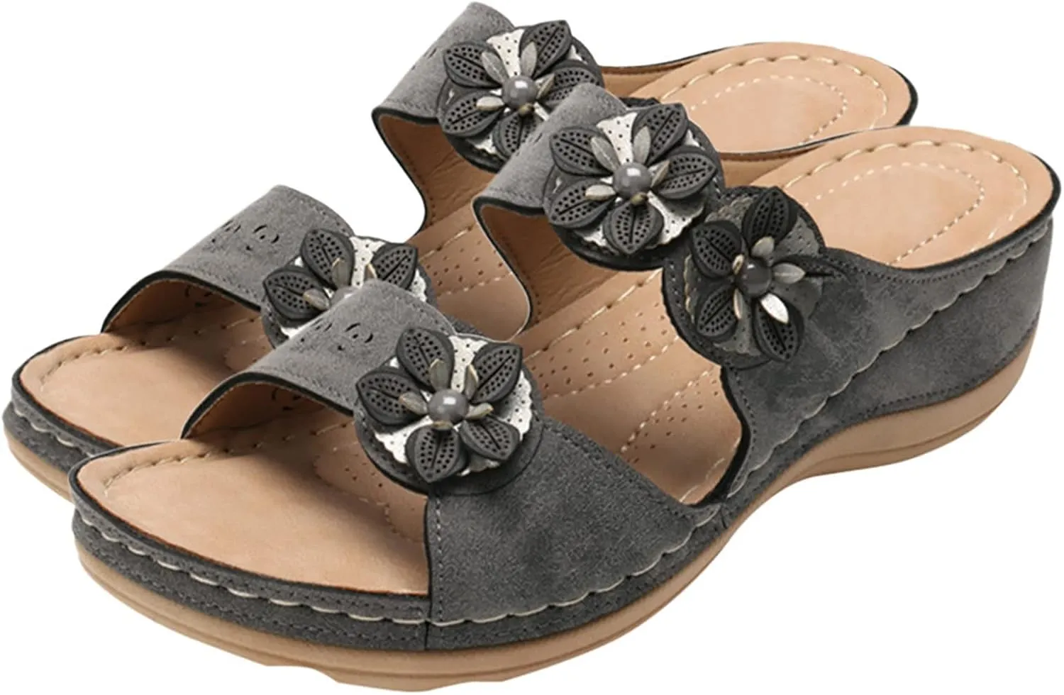 Eduavar Orthopedic Sandals for Women, Summer Beach Sandals for Women Comfy Casual Breathable Open Toe Low Wedge Sandals