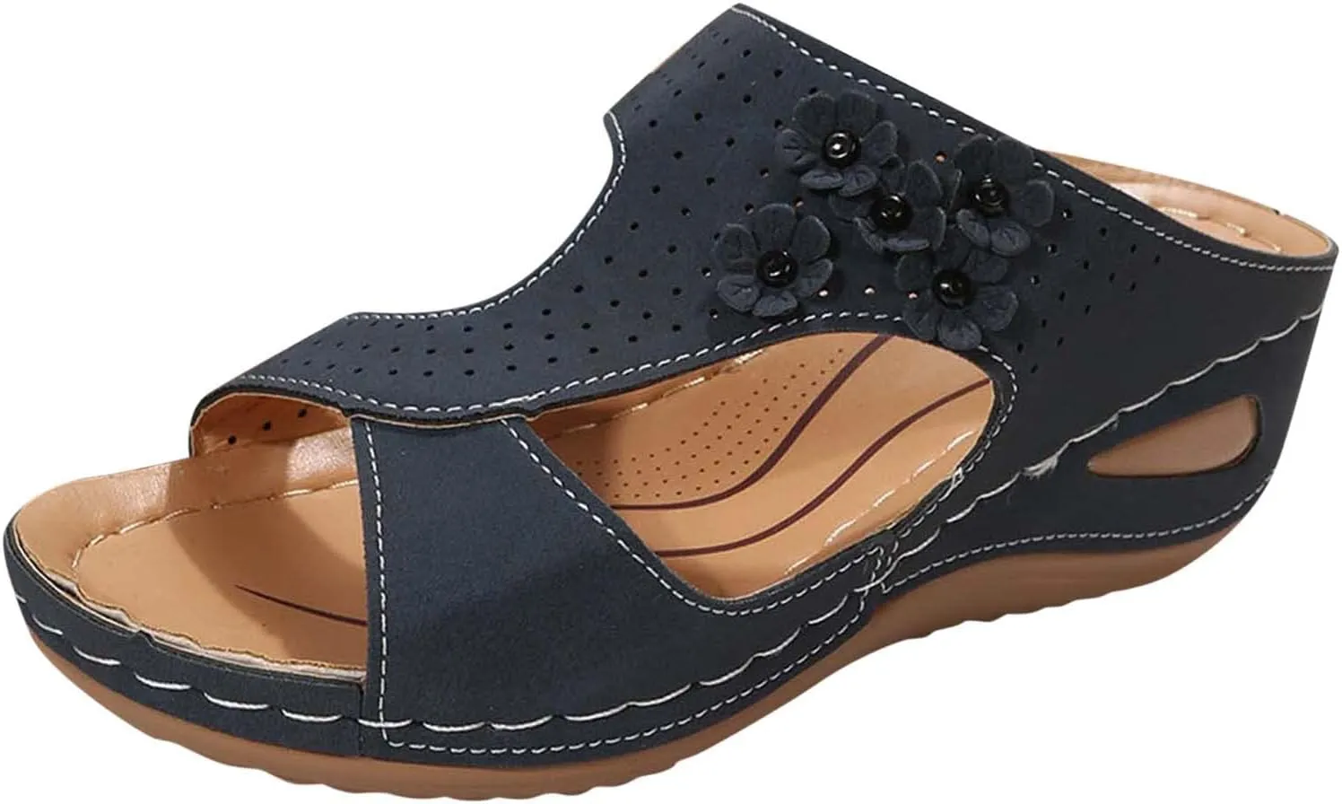 Eduavar Orthopedic Sandals for Women, Womens Sandals Casual Summer Low Wedge Sandals Breathable Open Toe Walking Sandals