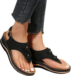Eduavar Orthopedic Sandals for Women, Womens Sandals Comfy Flip Flops Sandal Anti-Slip Breathable Ankle Strap Sandals