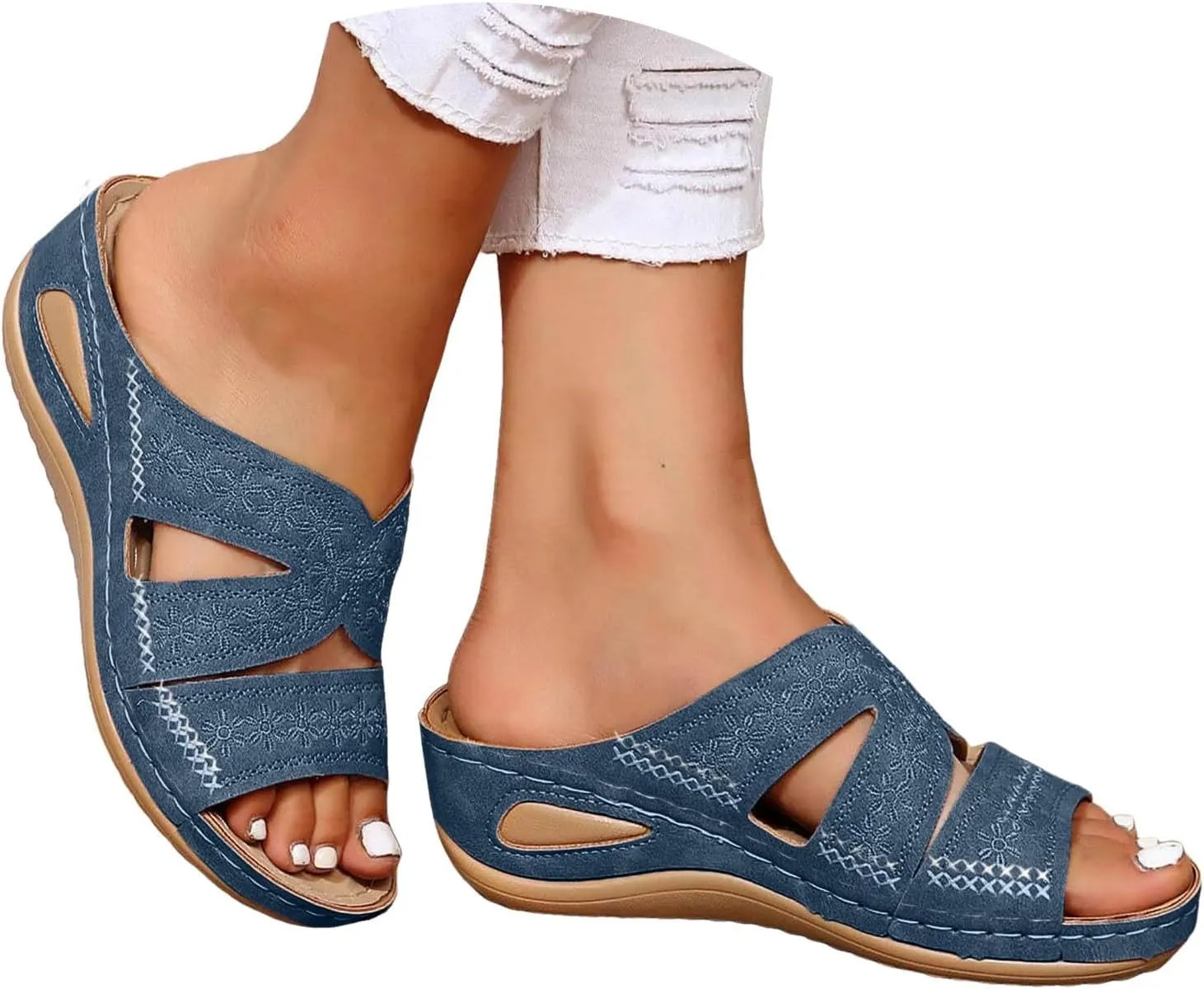 Eduavar Platform Sandals Women Casual Dressy Walking Non Slip Shoes Open Toe Slides Beach Slip On Orthopedic Wedge Slippers