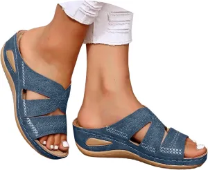 Eduavar Platform Sandals Women Casual Dressy Walking Non Slip Shoes Open Toe Slides Beach Slip On Orthopedic Wedge Slippers