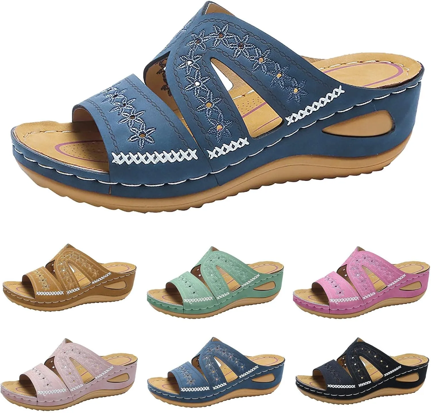 Eduavar Platform Sandals Women Casual Dressy Walking Non Slip Shoes Open Toe Slides Beach Slip On Orthopedic Wedge Slippers