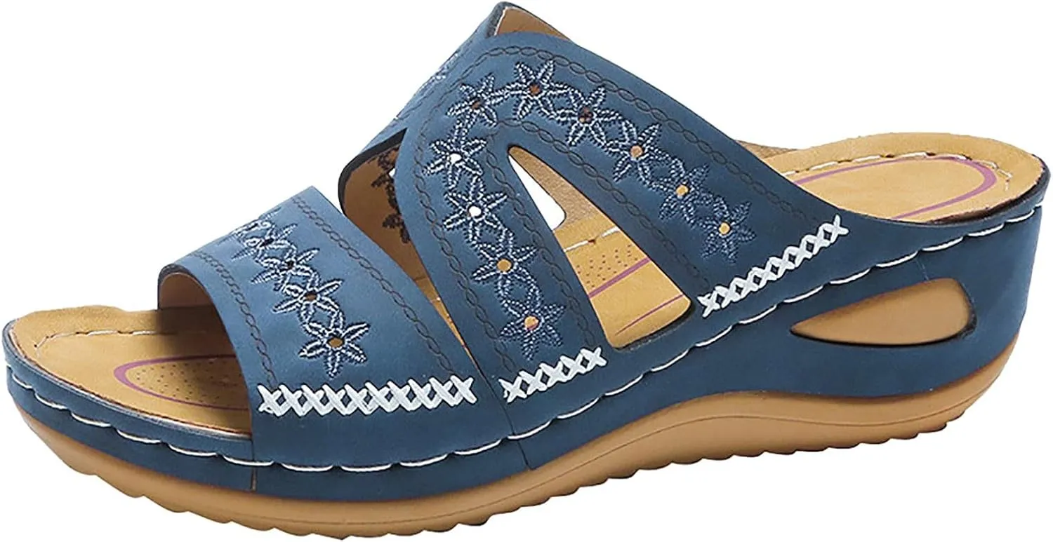 Eduavar Platform Sandals Women Casual Dressy Walking Non Slip Shoes Open Toe Slides Beach Slip On Orthopedic Wedge Slippers