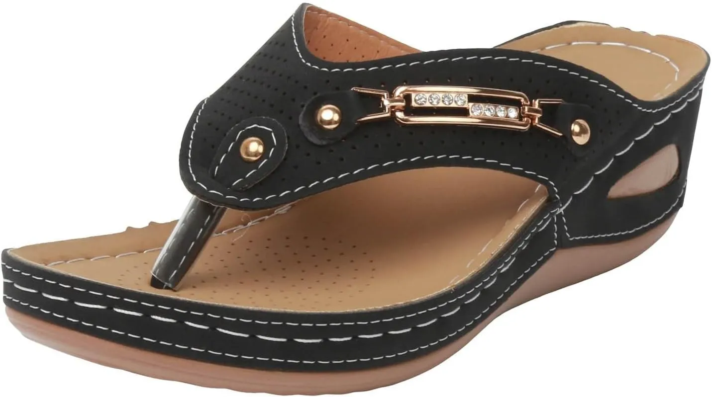 Eduavar Platform Sandals Women Casual Orthopedic Summer Beach Shoes Arch Support Walking Thong Sandals Comfortable Flip Flop