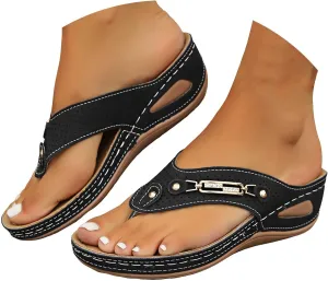 Eduavar Platform Sandals Women Casual Orthopedic Summer Beach Shoes Arch Support Walking Thong Sandals Comfortable Flip Flop