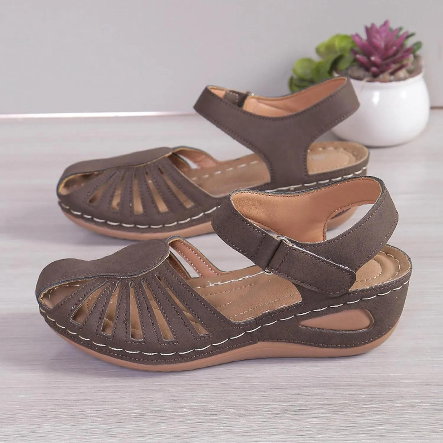 Eduavar Sandals for Women 2025 Dressy Wedge Sandals Closed Toe Platform Outdoor Ankle Strap Beach Walking Lightweight Shoes