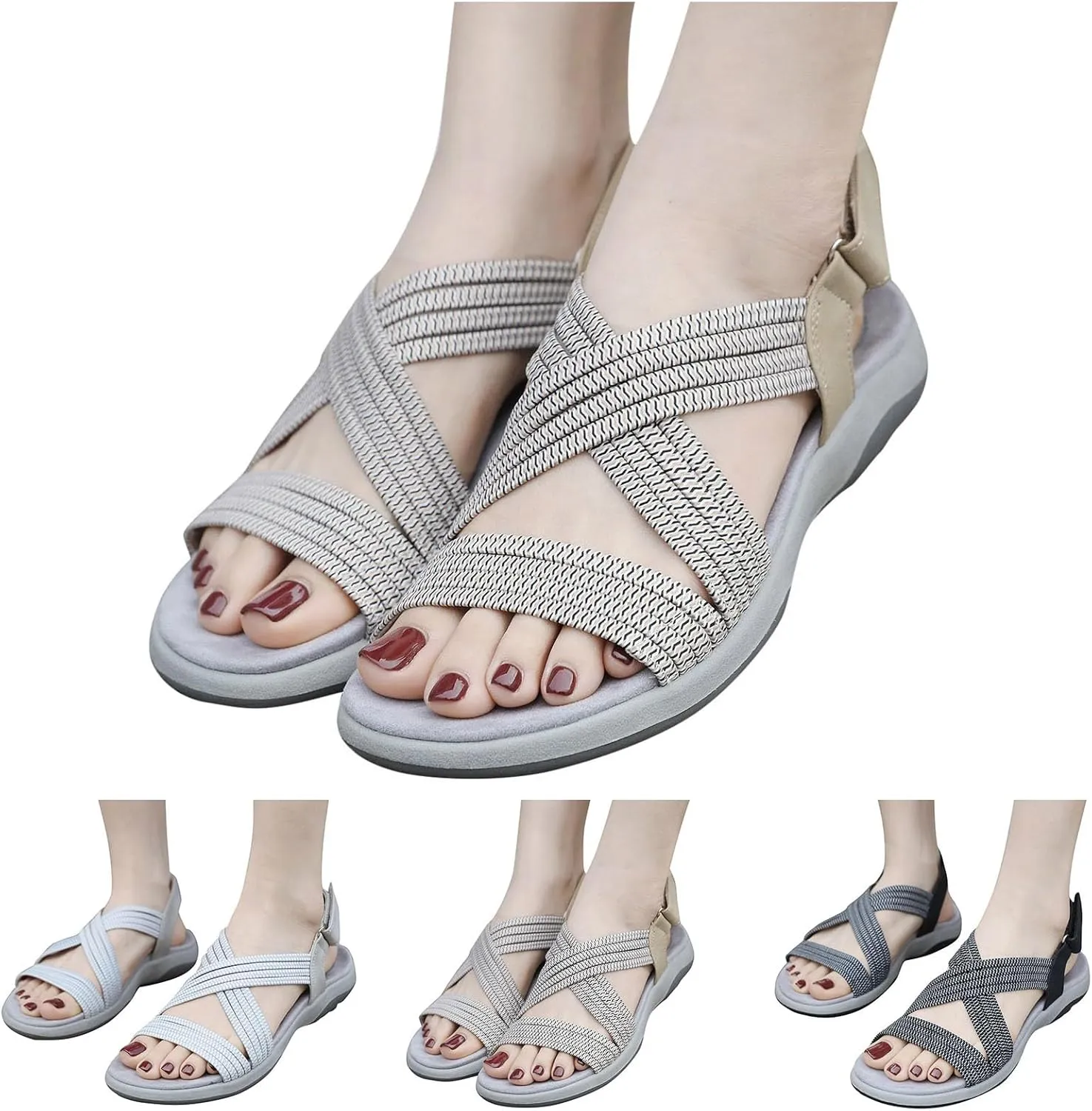 Eduavar Sandals for Women 2025 Flats Comfort Walking Beach Hiking Vacation Sandals with Arch Support Casual Summer Shoes