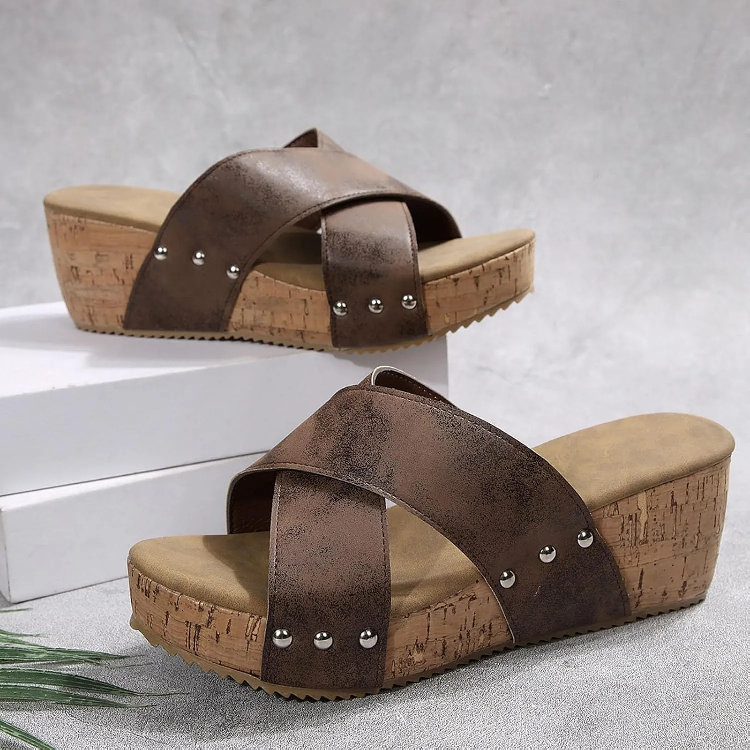 Eduavar Sandals for Women 2025 Slip On Comfortable Ankle Strap Open Toe Casual Platform Wedge Sandals Dressy Summer Shoes