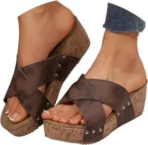 Eduavar Sandals for Women 2025 Slip On Comfortable Ankle Strap Open Toe Casual Platform Wedge Sandals Dressy Summer Shoes