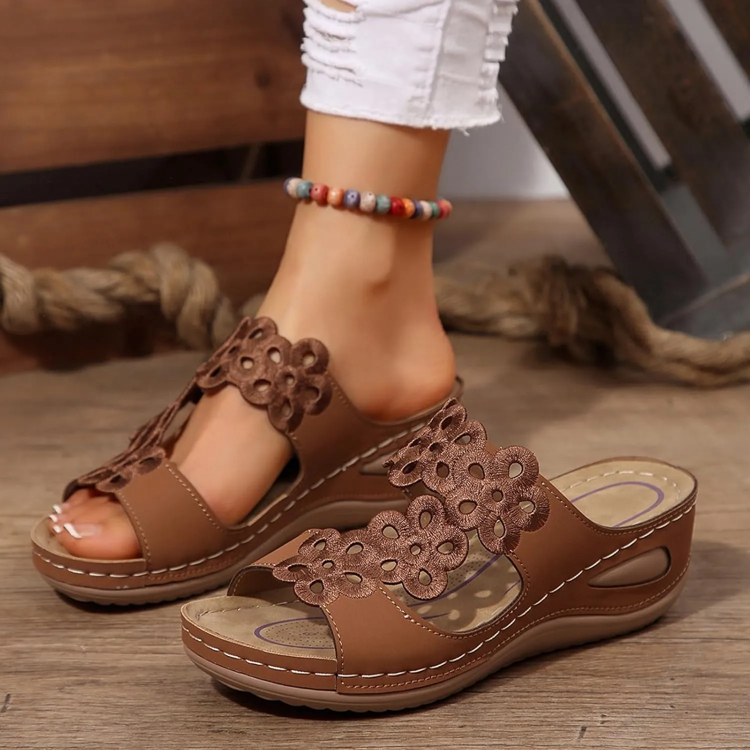 Eduavar Sandals for Women 2025 Slip On Comfortable Orthopedic Slide Slippers Lady Walking Platform Sandals with Arch Support