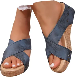 Eduavar Sandals for Women 2025 Womens Sandals Platform Slip on Espadrille Wedges Slides Open Toe Soft Summer Beach Shoes