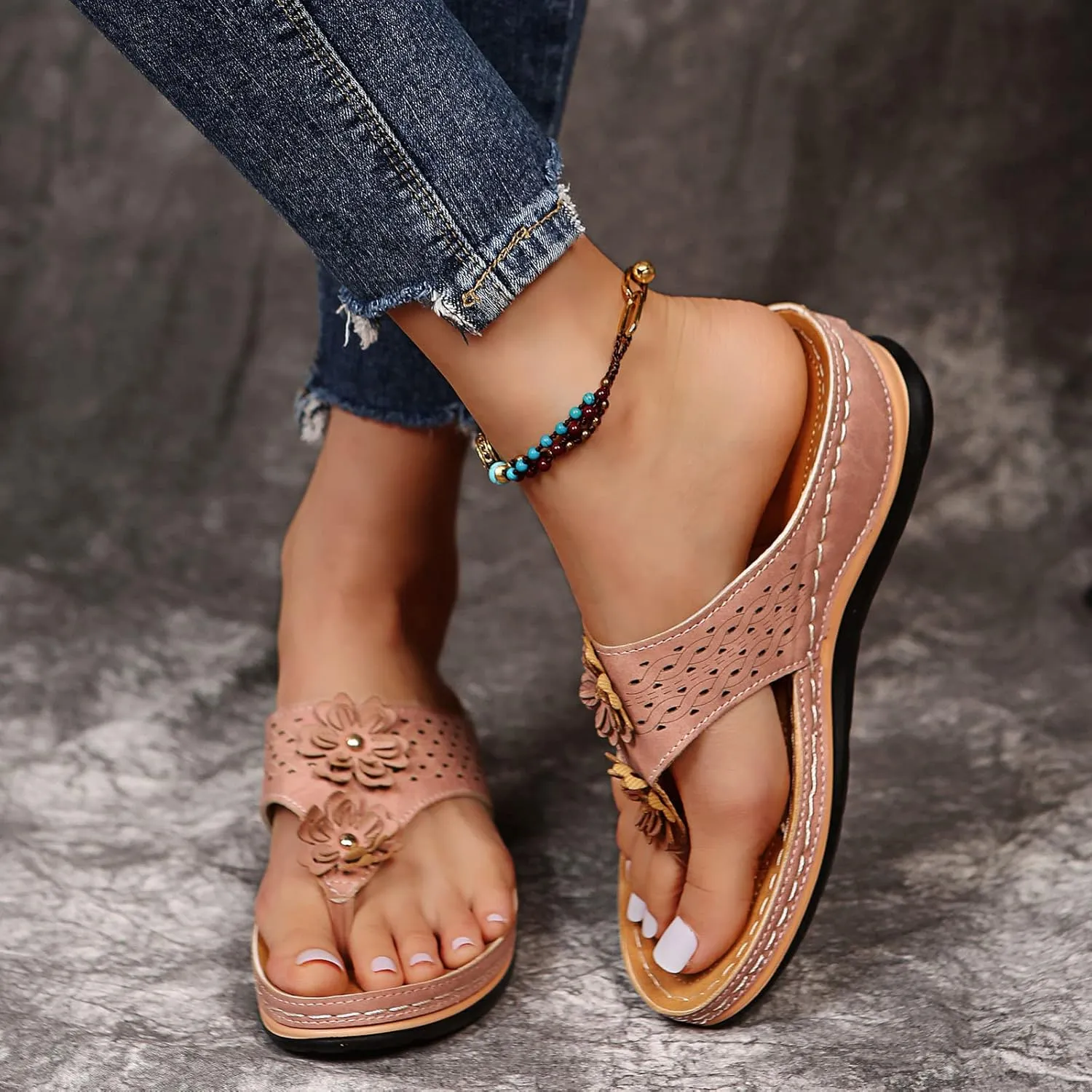 Eduavar Sandals for Women Dressy Summer, Orthopedic Sandals for Women Comfortable Open Toe Flip Flops Casual Beach Sandals