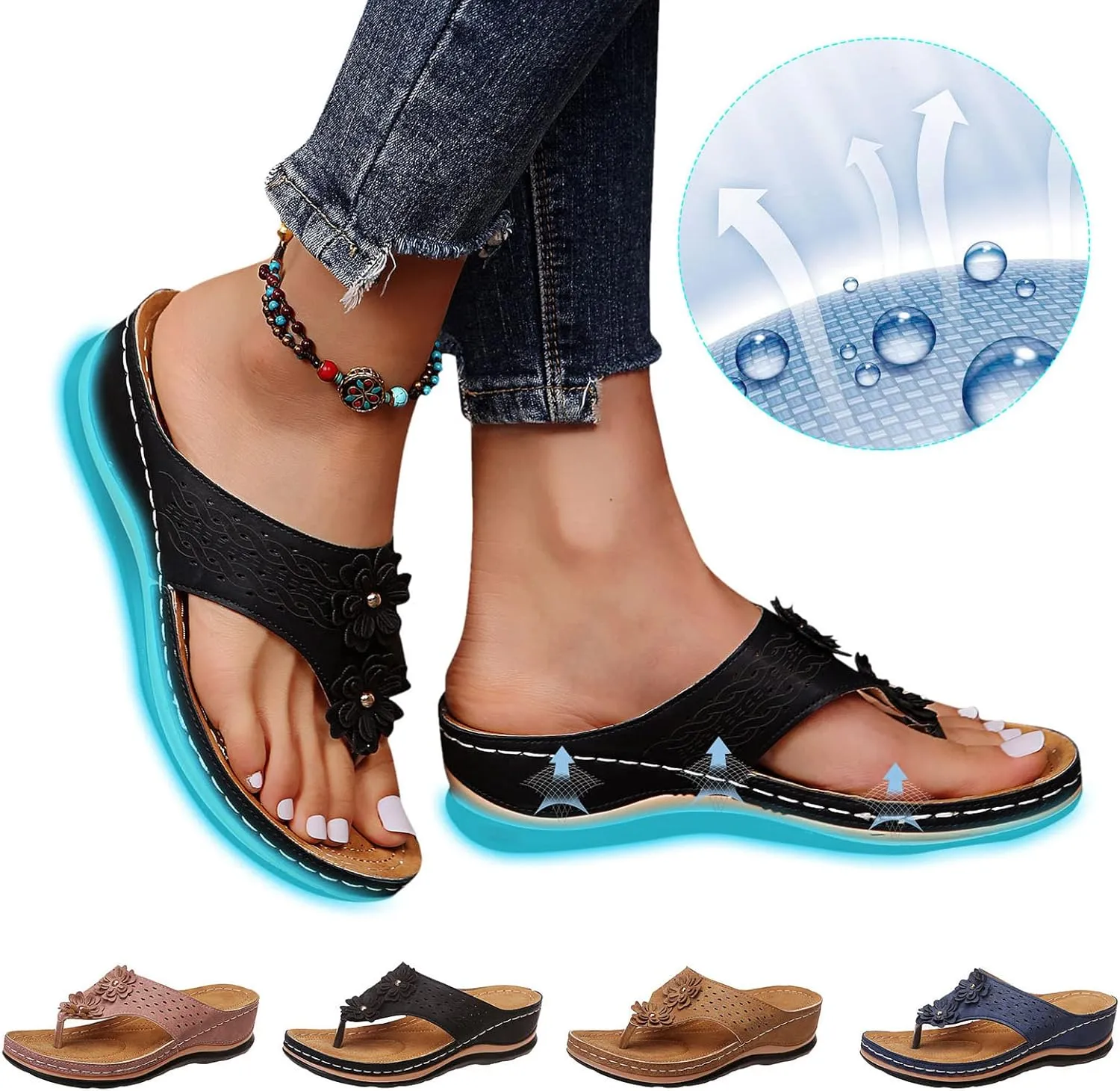 Eduavar Sandals for Women Dressy Summer, Orthopedic Sandals for Women Comfortable Open Toe Flip Flops Casual Beach Sandals