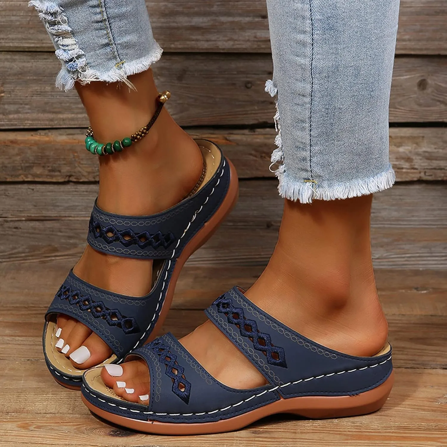 Eduavar Sandals Women Dressy Summer, Womens Sandals Dressy Fish Mouth Hollow Out Sandals Open Toe Comfy Sandals Shoes